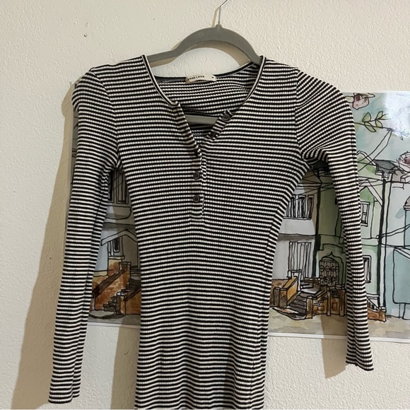 Marine Layer Black & White Striped Henley Maxi Dress - M - Picture 2 of 7